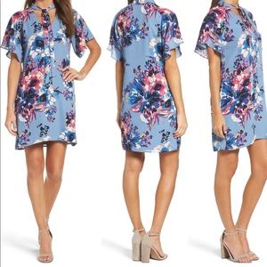 Charles Henry Tie Neck Shift Dress